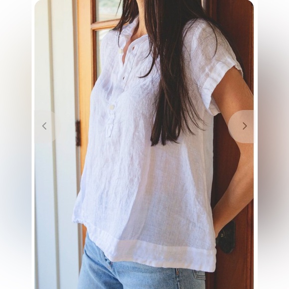 CP Shades Tops - CP Shades Peek Top Blouse 100% Linen White Relaxed Button Collar Summer S
